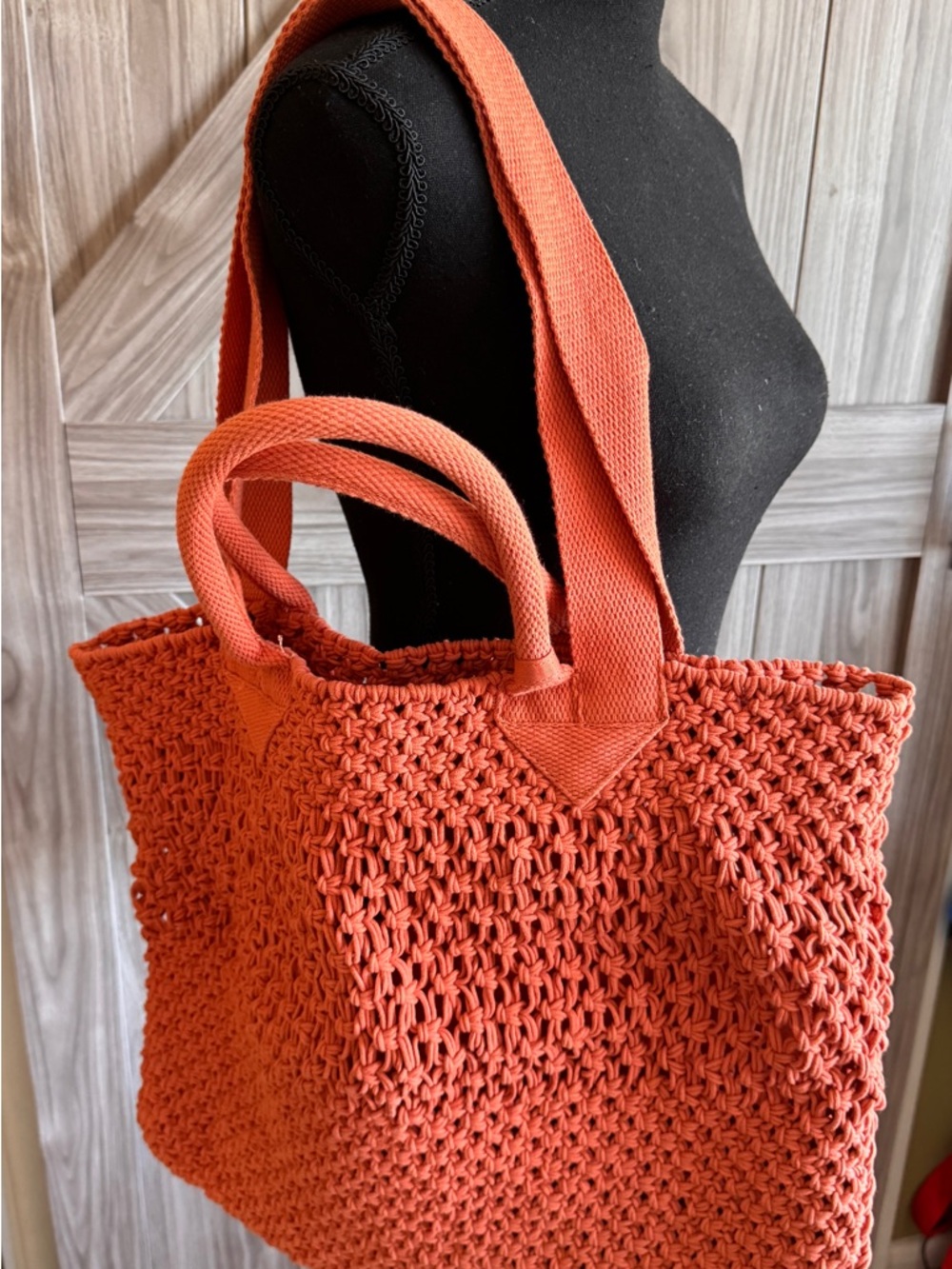 A New Day Handwoven Orange Crochet Tote Bag - Women's Shoulder Bag